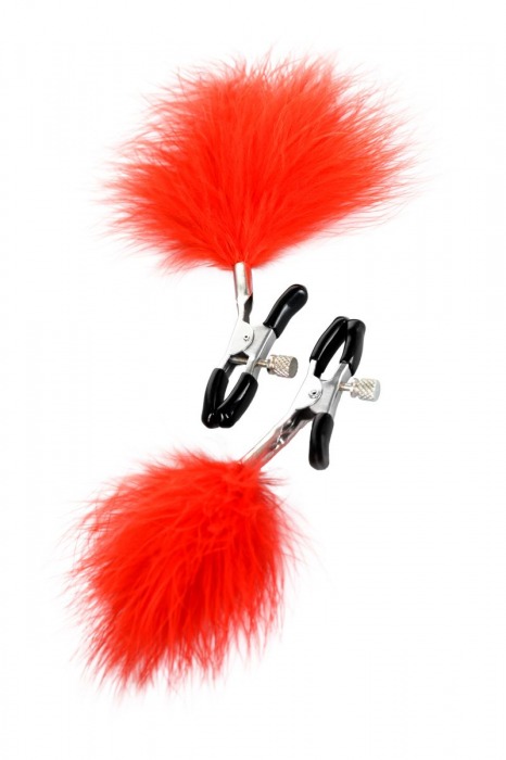 Зажимы для сосков с красным пухом Theatre - ToyFa - купить с доставкой в Сергиевом Посаде