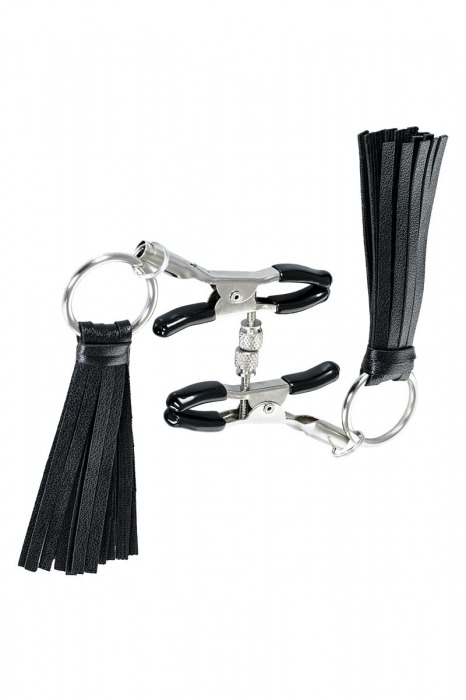 Черно-серебристые зажимы для сосков Theatre с кисточками - ToyFa - купить с доставкой в Сергиевом Посаде