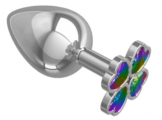 Серебристая анальная пробка-клевер с радужным кристаллом - 9,5 см. - Джага-Джага - купить с доставкой в Сергиевом Посаде