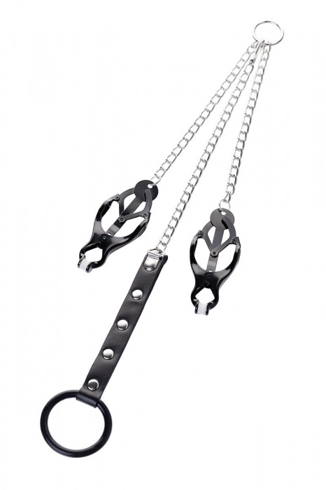 Черно-серебристые зажимы для сосков с кольцом для пениса TOYFA Metal - ToyFa - купить с доставкой в Сергиевом Посаде